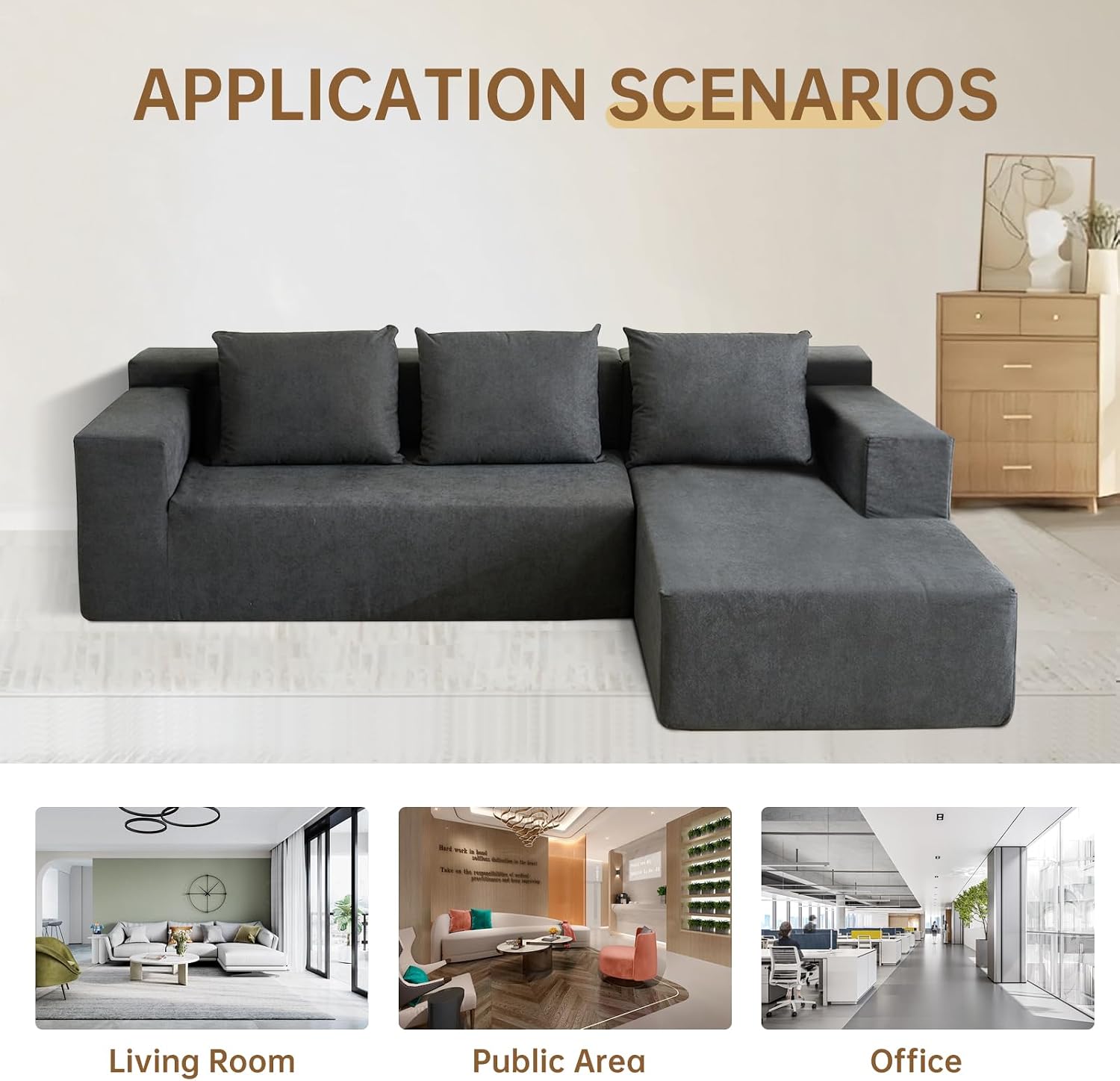 ANONER 103' Modular Sectional Sofa, L-Shaped Boneless Sectional Couch, Modern Minimalist Free Combination Foam Sofa with Deep Seat, Living Room & Apartment Furniture, No Assembly Required, Dark Grey
