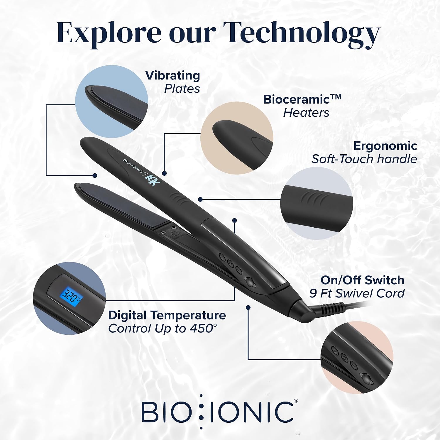 Bio Ionic 10X Styling Iron, 1' Hair Straightener with Moisturizing Heat Technology, Flat Iron for 10-Minute Styling, Hair Straightener and Curler, Soft Amethyst