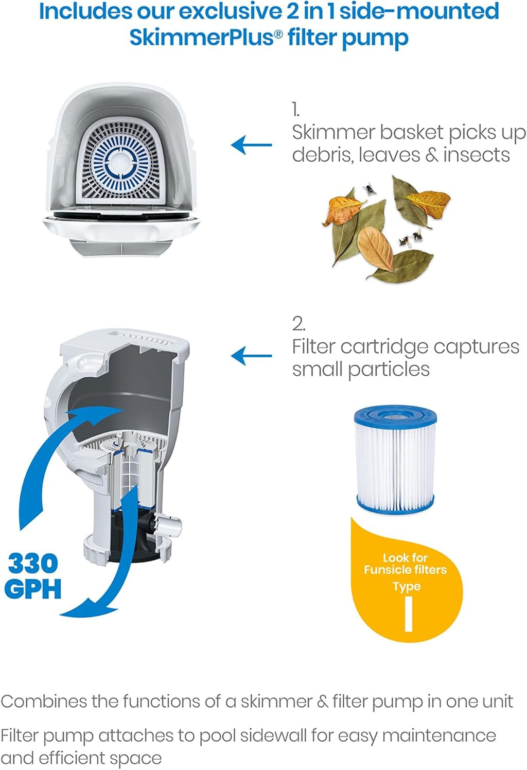 Funsicle Activity 8' x 30' Round Above Ground Swimming Pool, Includes FiltraBoost 400 GPH Filter Pump with AutoSkimmer, Type I Filter Cartridge & Repair Patch