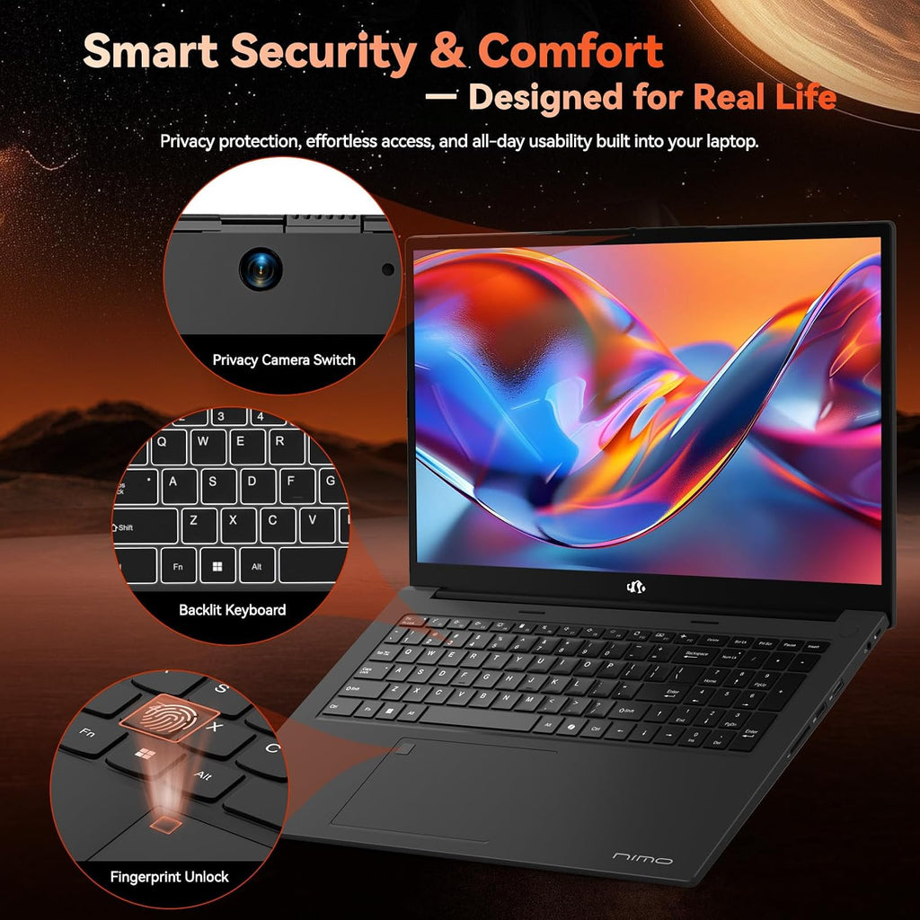 NIMO 17.3' FHD Gaming Laptop – AMD Ryzen 7 7735HS 8-Core/16-Thread, Radeon 680M Graphics, 64GB DDR5, 1TB NVMe SSD, Light Gaming & Esports Ready, Backlit Keyboard, Fingerprint Unlock, 100W PD Type-C