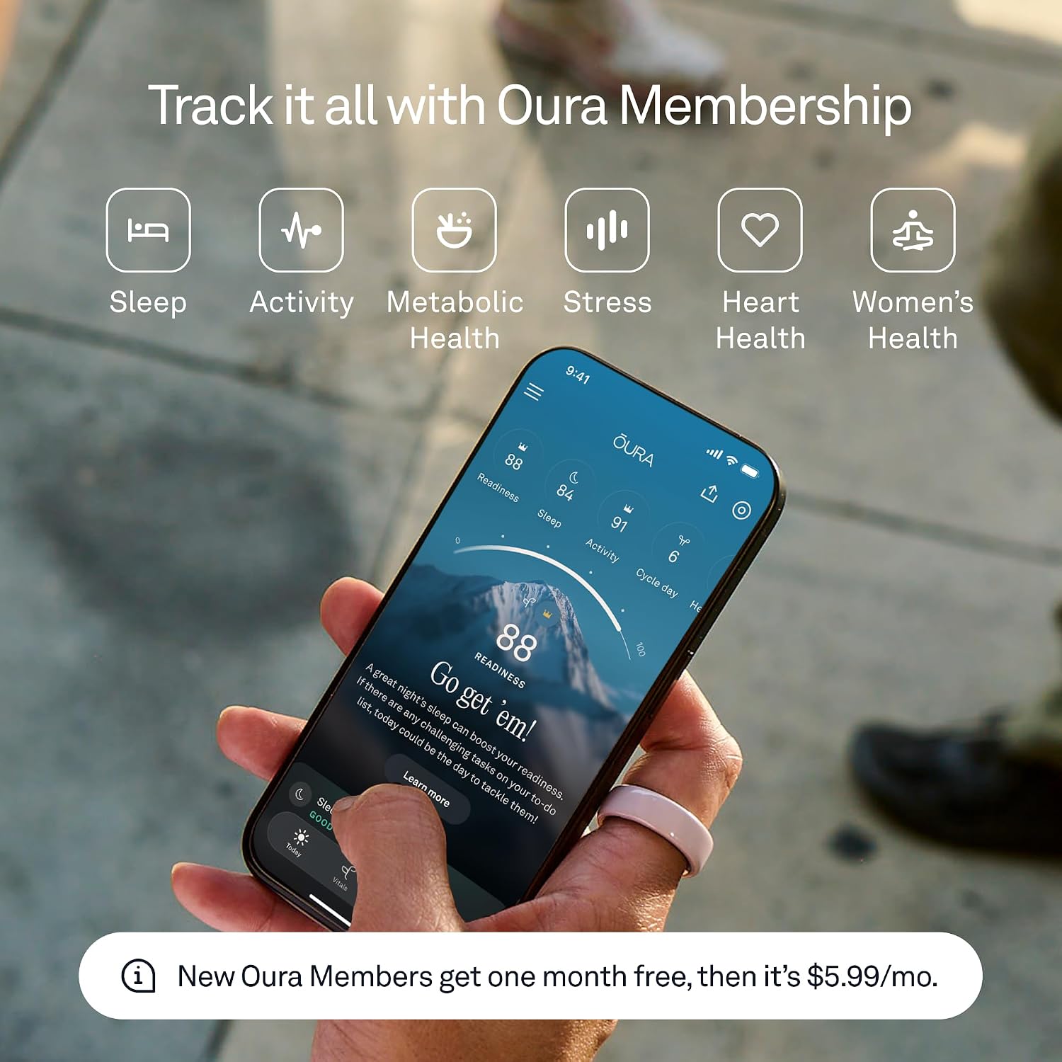 Oura Ring 4 - Ceramic Cloud - Size 6 - Sleep, Activity, Women's Health, AI Advisor, Up to 8 Days of Battery Life, Size Before You Buy, Android & iOS Compatible