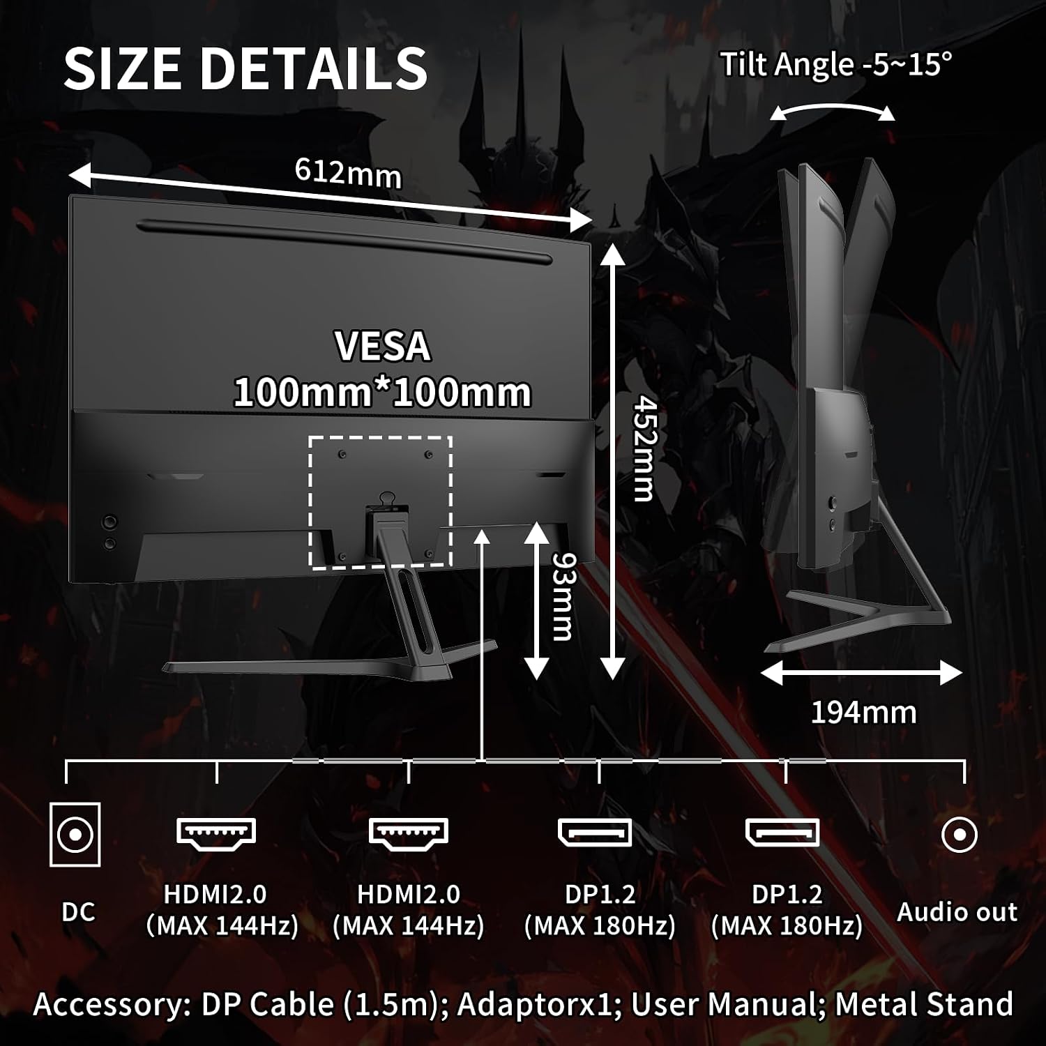 SANSUI 27 Inch WQHD 2560X1440 Curved Gaming Monitor, 180Hz MPRT 1ms Computer Monitor,HDMI2.0 * 2, DP1.2 * 2, Freesync, Curved 1500R, 5000:1 Contrast Ratio, 120% sRGB,HDR(ES-G27C1Q DP Cable Included)