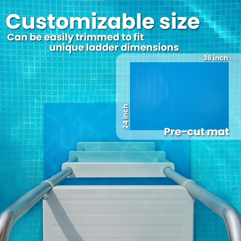 XtremepowerUS Above Ground Pool Ladder with Protective Mat – Inclined Entry Step System + 24 x 36 Inch Pad for Liner Protection (1 Ladder + 1 Mat)