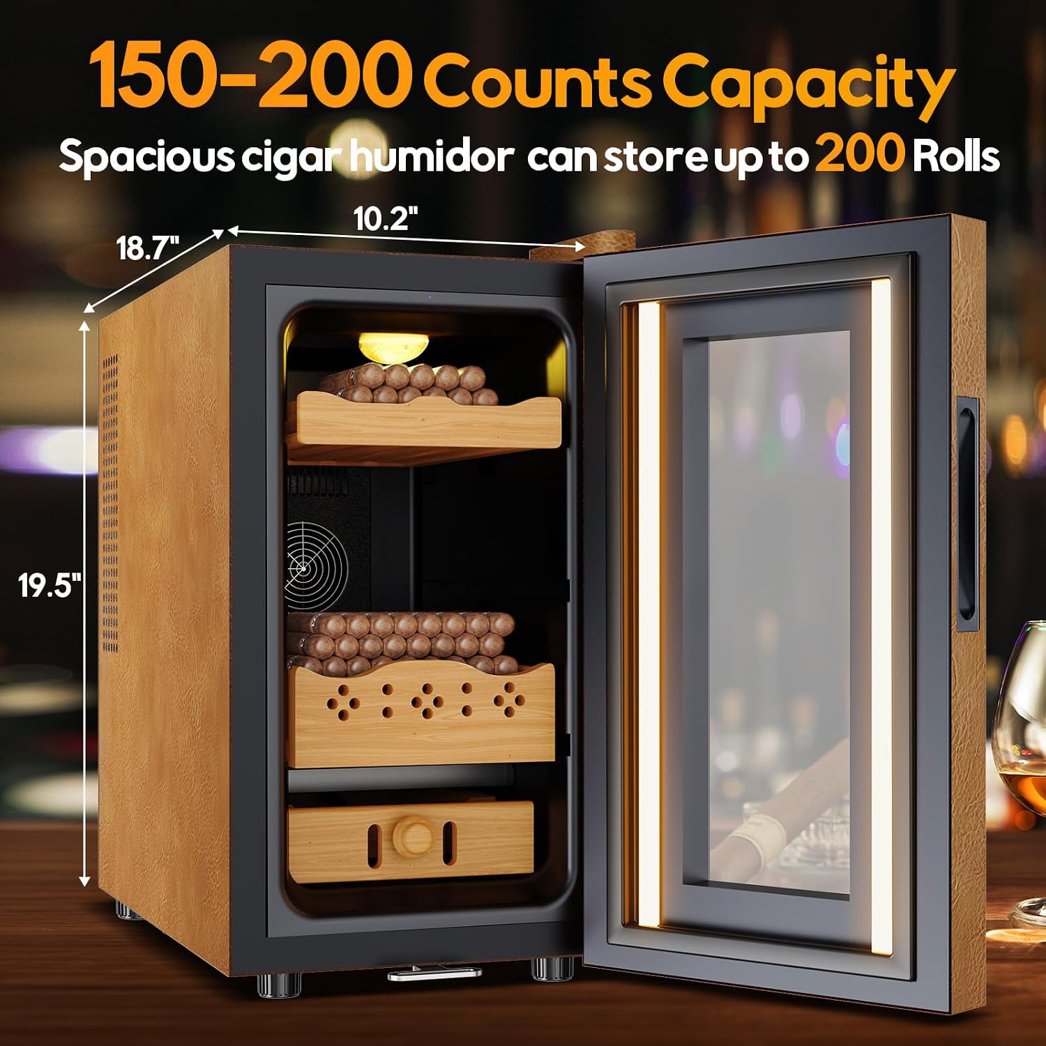 25L Electric Humidor with Upgraded Design, 200 Counts Large Capacity,Thermostatic Electric Cooler Cabinet with Digital LED Screen, Safety Lock,Smart Humidity & Temp Control, Gifts for Men
