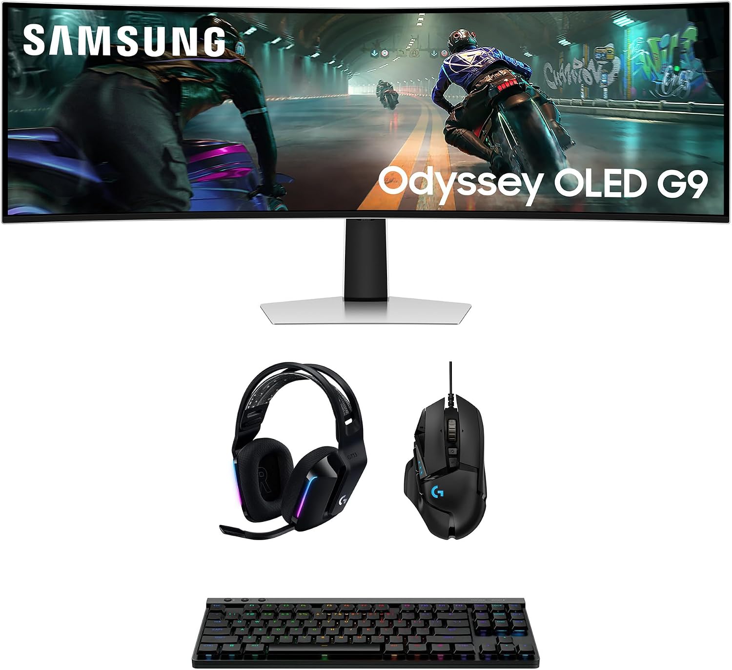 Samsung LS49DG910SNXZA 49' G91SD Odyssey 144Hz Curved Gaming Monitor with G733 Headset, G515 Keyboard, and G502 Mouse (2024)