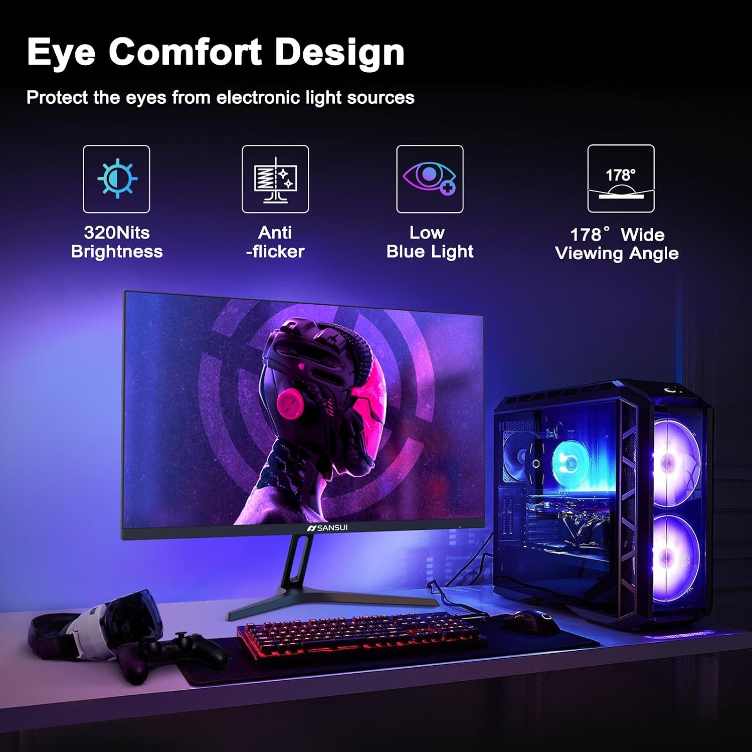 SANSUI 27 Inch WQHD 2560 x 1440 IPS Gaming Monitor, 200Hz 180Hz 1ms Computer Monitor, DP 1.2 x2 | HDMI 2.0 x2 | VESA Mount, 120% sRGB HDR Eye Care Metal Stand (DP Cable Included)