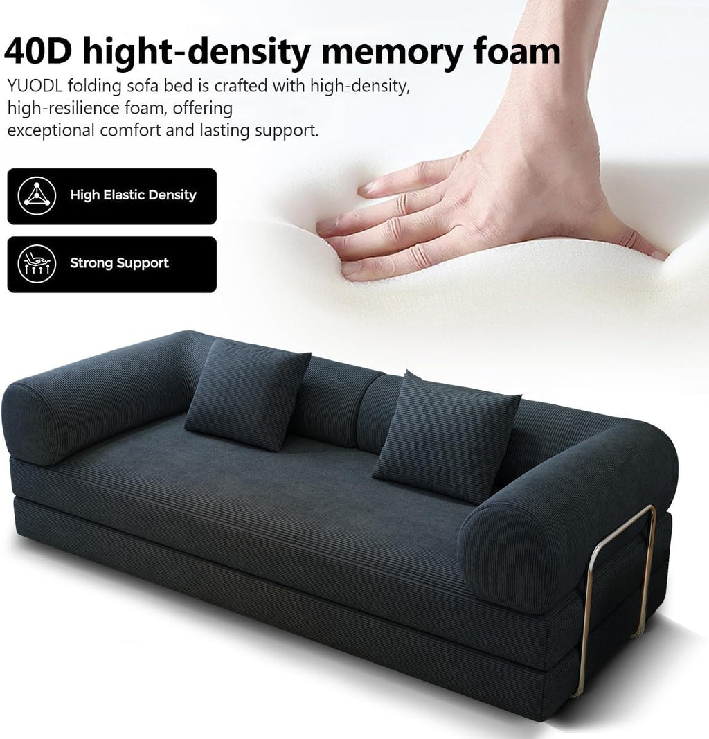 78.8' Modular Sofa Bed - 4-in-1 Convertible Design with Corduroy Fabric and High Density Sponge, Removable Cover and Fixed Frame