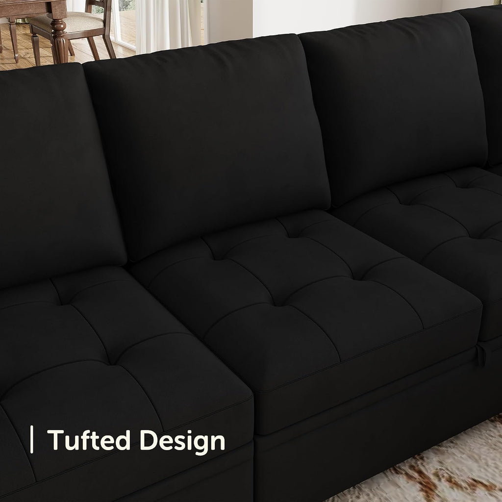 HONBAY Modular Sectional Couch U Shaped Sofa with Storage Seats Sectional Couches for Living Room,Black