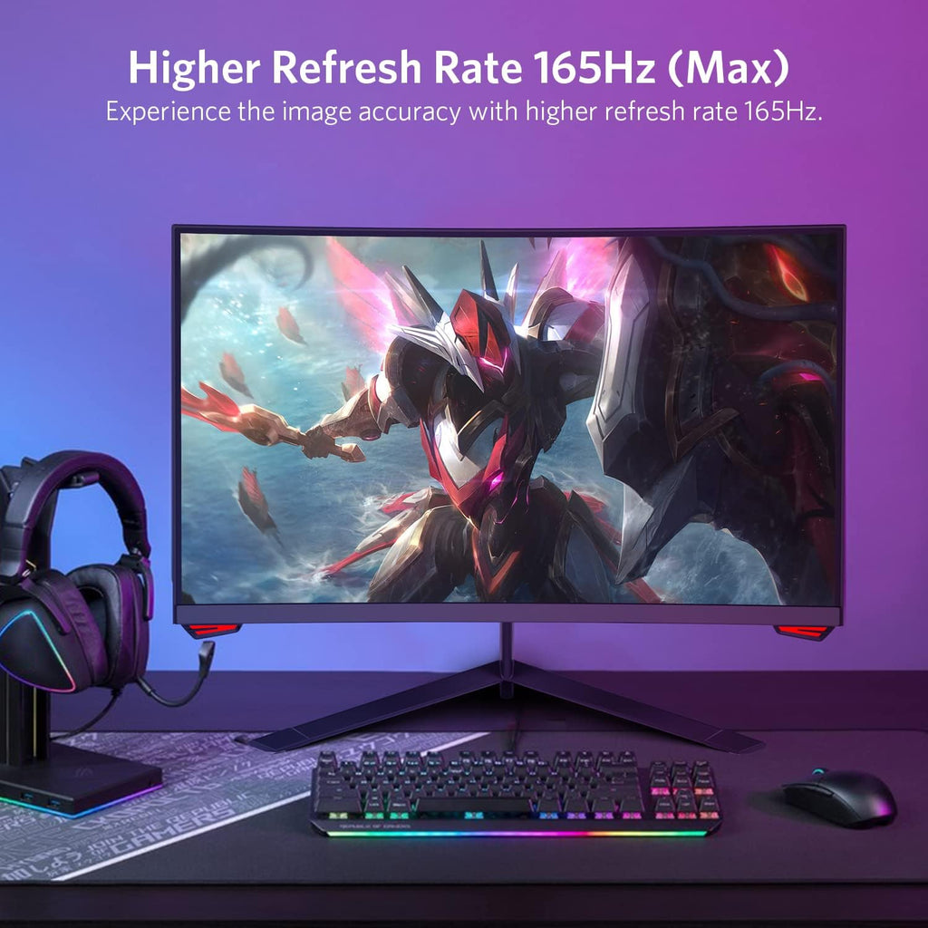 24'' 165Hz Refresh Rate Curved Monitor Full HD 1080P with HDMI Display Ports, VESA Compatible, Free-Tearing Eye Care Monitor for Home Office and Gaming (DP Cable Included)