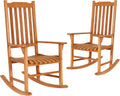 Tangkula Set of 2 Patio Rocking Chair, Indoor Outdoor Wooden Rocker Lounge Chair for Porch Garden Backyard Balcony, Rustic High Back Armchair w/Heavy-Duty 350 LBS Weight Capacity