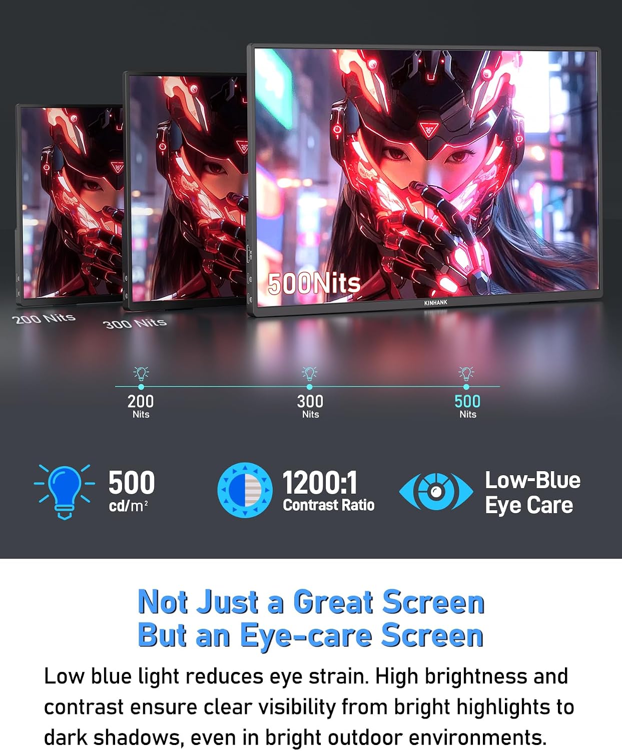 2.5K 144Hz Portable Gaming Monitor 16', 2560x1600, Plug & Play, 100% sRGB, 500nits, 16:10, Eye Care Second Computer Display with Speakers for Laptop, PC, Mac, P-S4/5, Sw-tch, X-BO, USB-C/HDMI, (K16G)