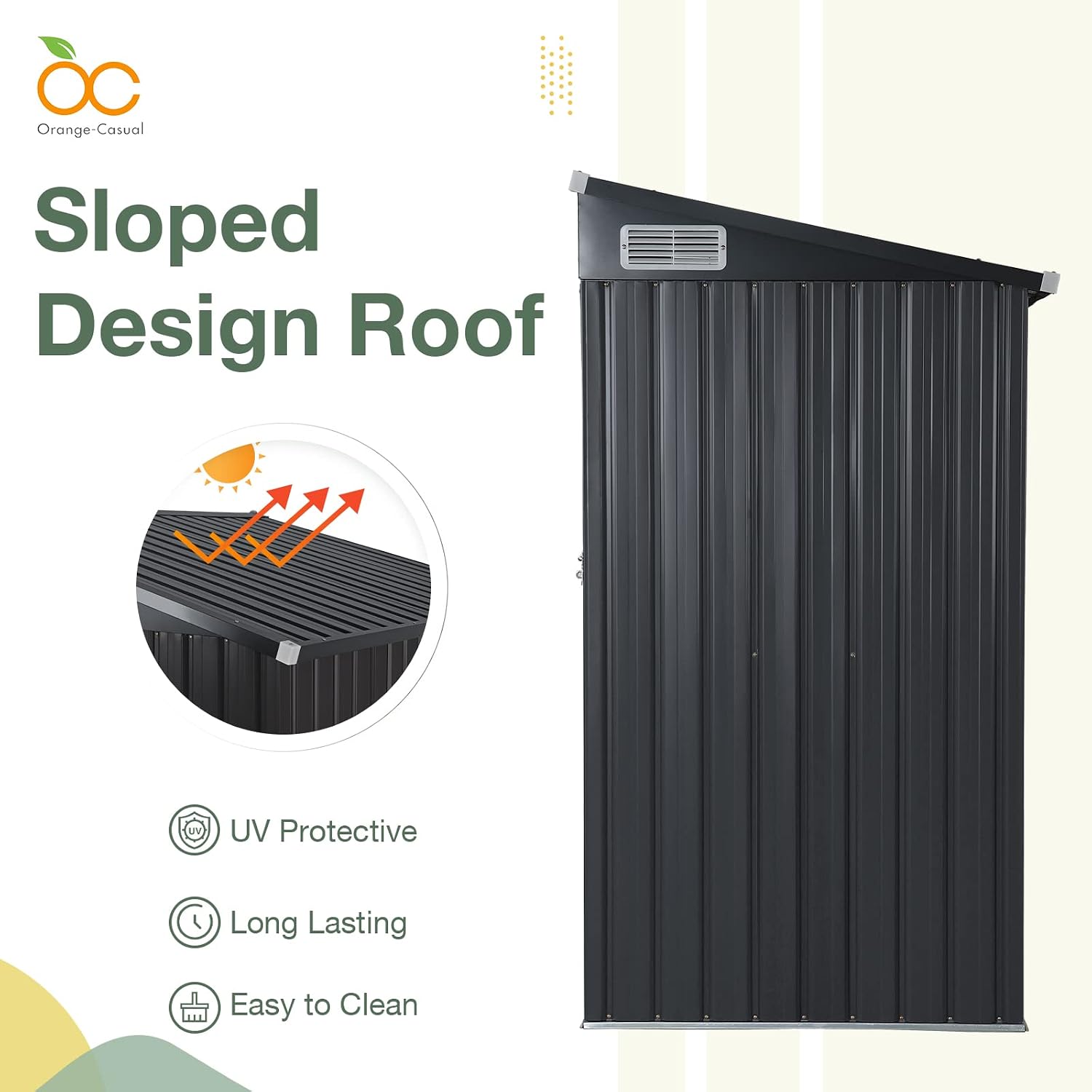OC Orange-Casual 5 x 3 FT Outdoor Storage Shed, Metal Garden Tool Shed, Outside Sheds & Outdoor Storage Galvanized Steel w/Lockable Door for Backyard, Patio, Lawn, Black