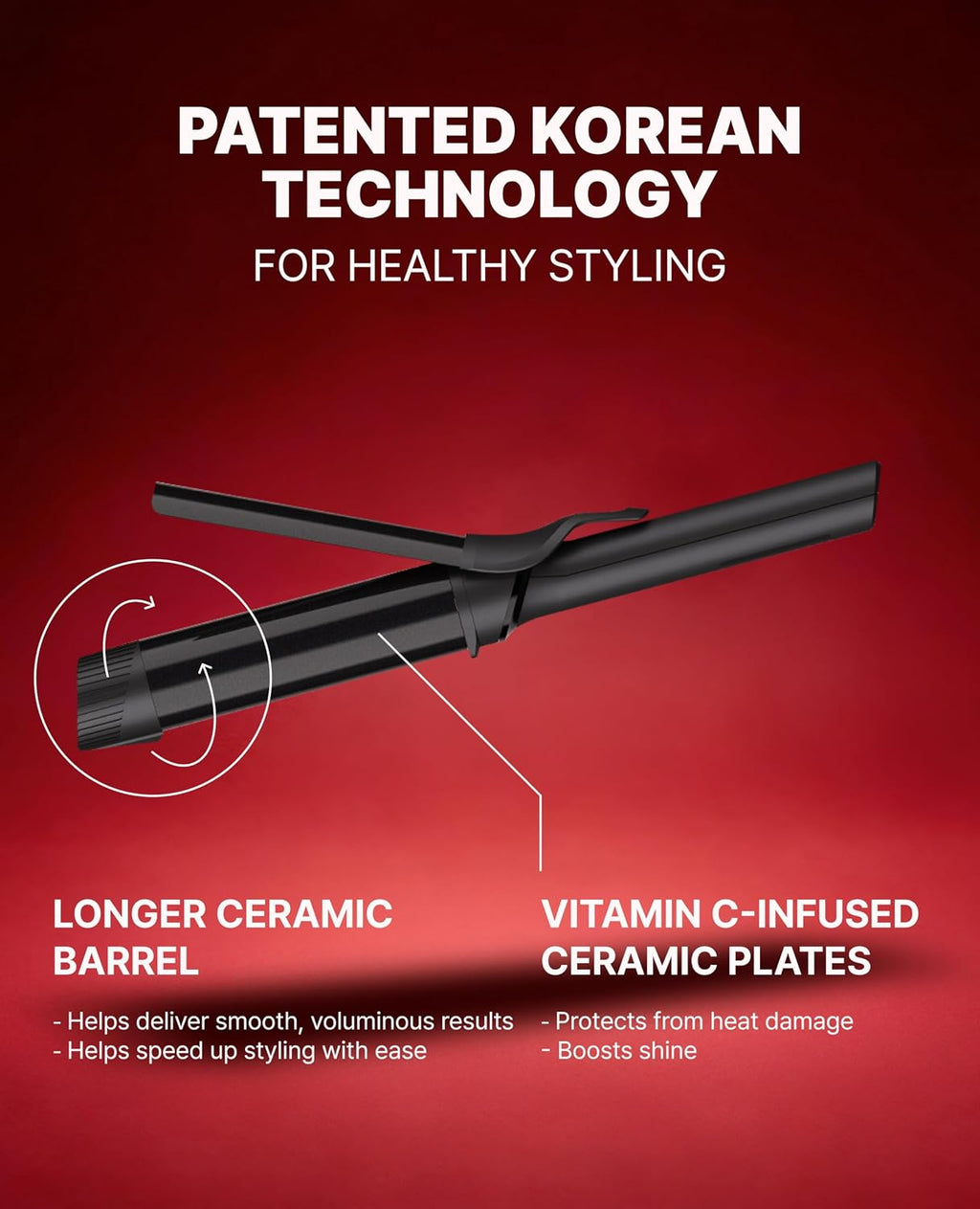 GLAMPALM GlamMuse 1 1/4' | Ceramic Curling Iron Infused with Vita-C, Salon Results with Less Heat Damage, Trusted by K-Pop Hair Stylists, Long Barrel Hair Curler for Women, Dual Voltage | GP628