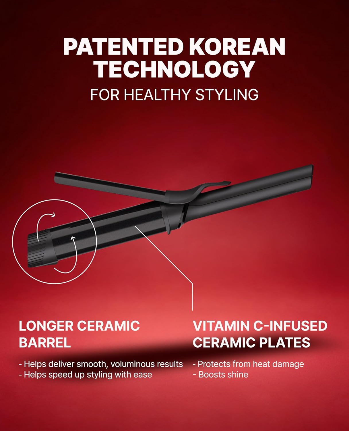 GLAMPALM GlamMuse 1 1/4' | Ceramic Curling Iron Infused with Vita-C, Salon Results with Less Heat Damage, Trusted by K-Pop Hair Stylists, Long Barrel Hair Curler for Women, Dual Voltage | GP628