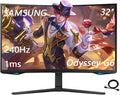 Samsung 32' Odyssey G65B Series QHD Gaming Monitor, 1000R Curved, 240Hz, 1ms, Smart TV Apps and Gaming Hub, Swivel & Tilt Adjustable Stand, Black, with HDMI Cable