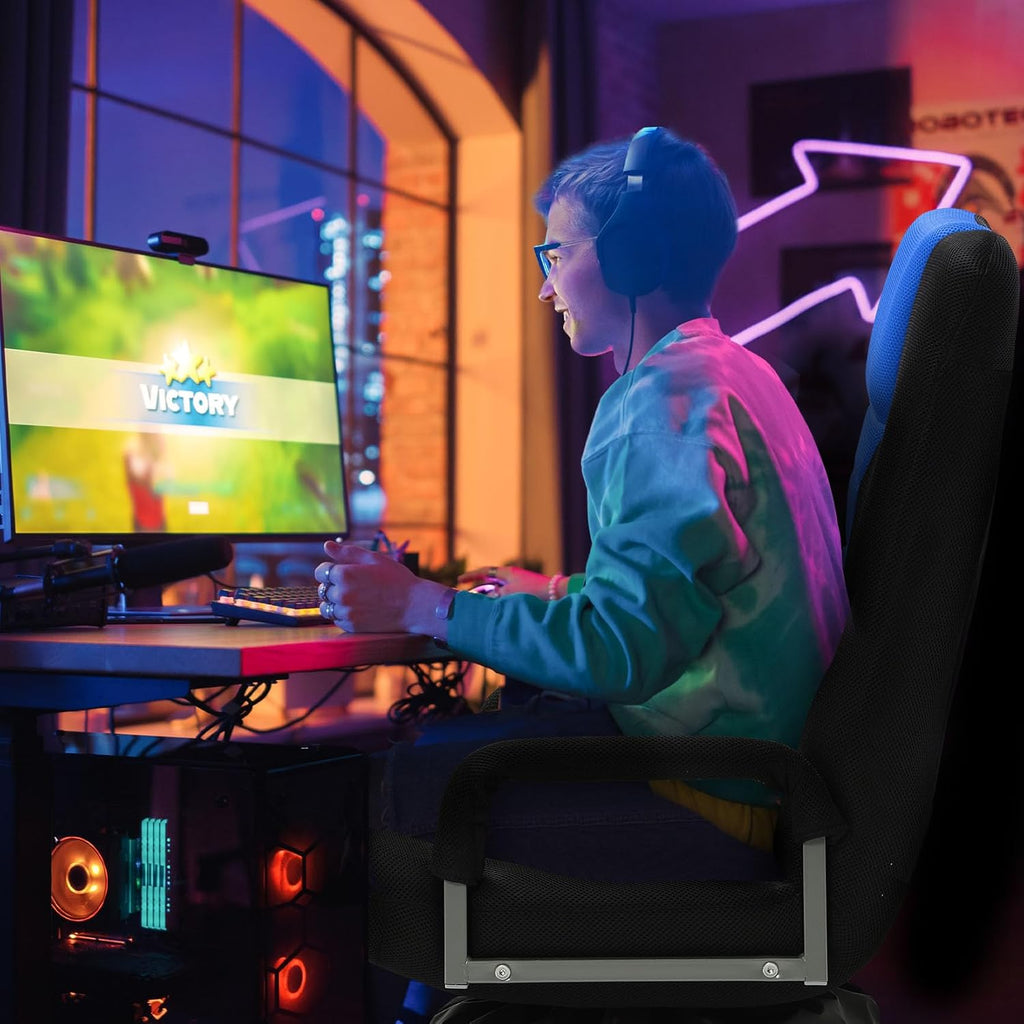 Swivel Gaming Chair Multipurpose 2PACK Floor Gaming Chair for Playing Video Games, TV, Reading w/Armrest Lumbar Support & 6 Adjustable Postion Backrest for Adults,Blue