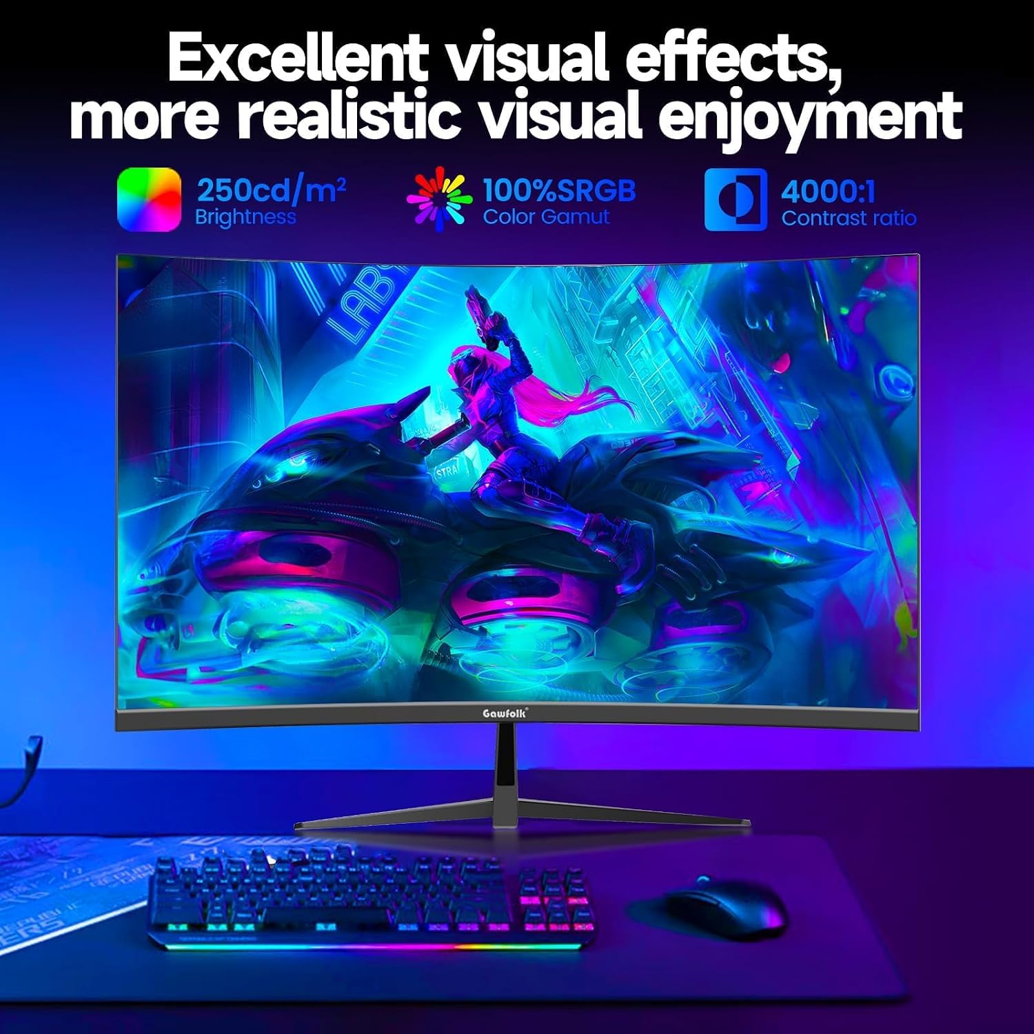 Gawfolk Curved 32 inch Gaming Monitor 240Hz PC Screen Full HD 1080P, Frameless 1800R Curved Computer Screen,FreeSync,178° Viewing Angle,Display Port、HDMI 2.0,Wall Mount Compatible 100x100MM-Black