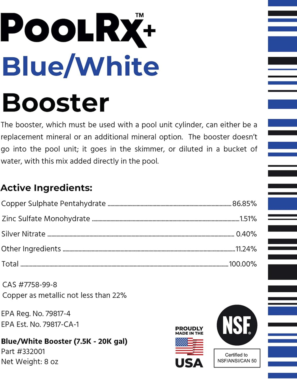 Pool RX 332004 4-Pack PoolRx+ Booster Blue Swimming Pool Algaecide, 4 Pack