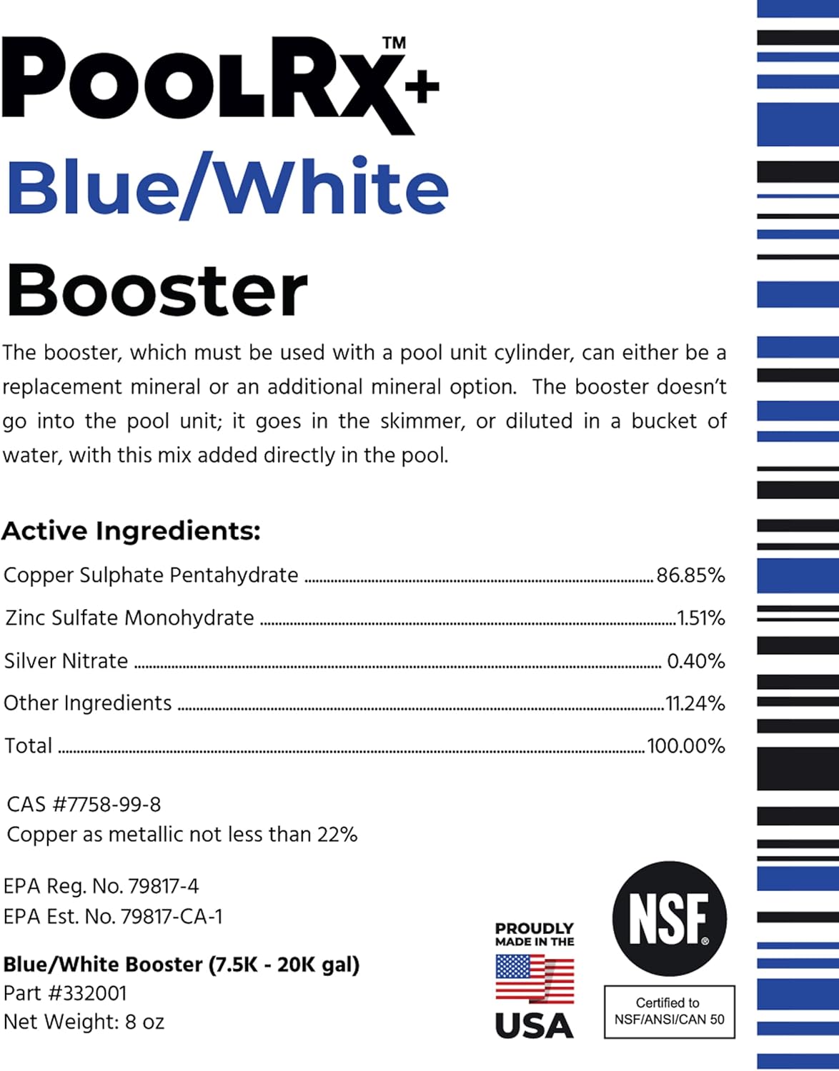 Pool RX 332004 4-Pack PoolRx+ Booster Blue Swimming Pool Algaecide, 4 Pack
