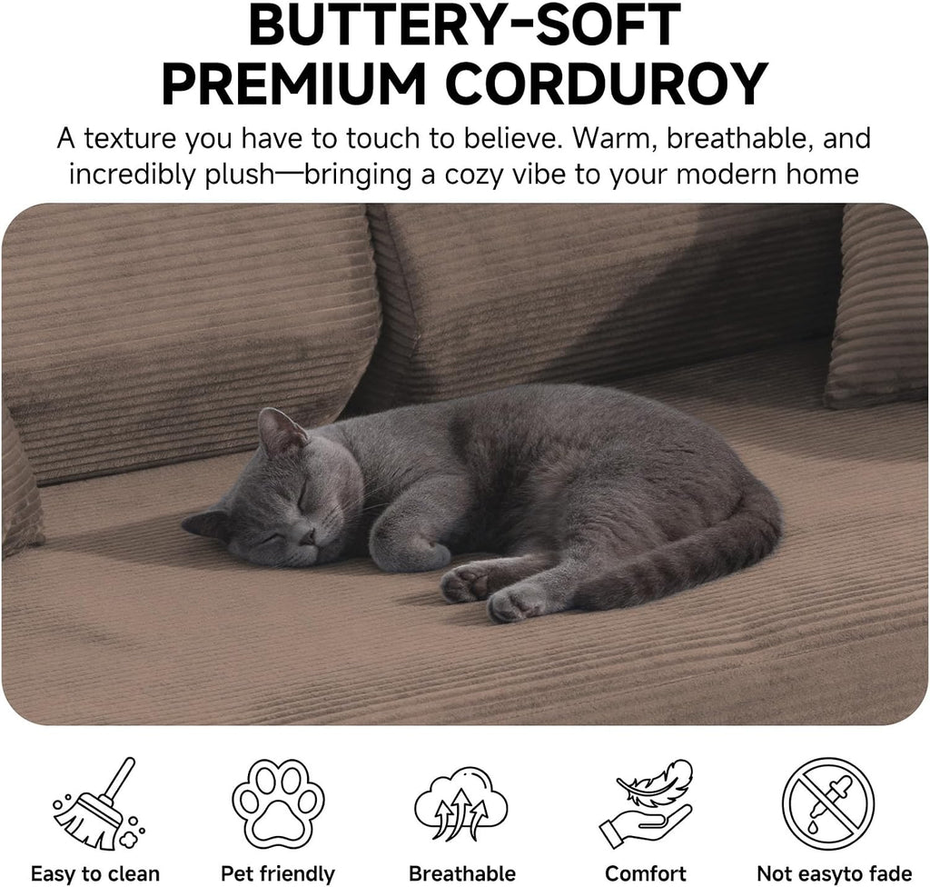 79' Boneless Couches for Living Room, Corduroy Sofa Bed with 2 Pillows,Side Pockets,Hex Arm, 5-in-1 Loveseat Sleeper Sofa for Small Spaces, High-Density Foam Couch, No Assembly, Brown