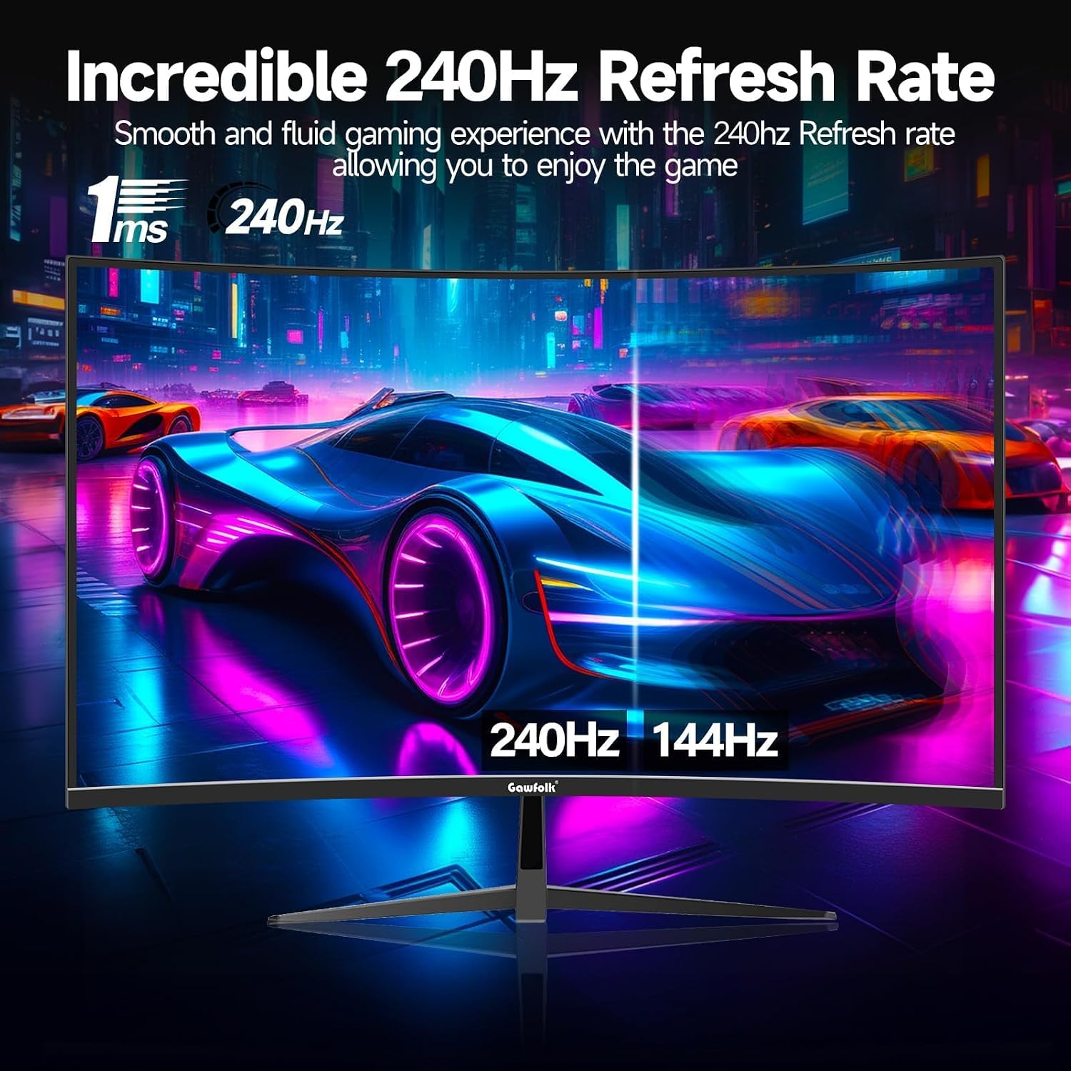 Gawfolk Curved 32 inch Gaming Monitor 240Hz PC Screen Full HD 1080P, Frameless 1800R Curved Computer Screen,FreeSync,178° Viewing Angle,Display Port、HDMI 2.0,Wall Mount Compatible 100x100MM-Black