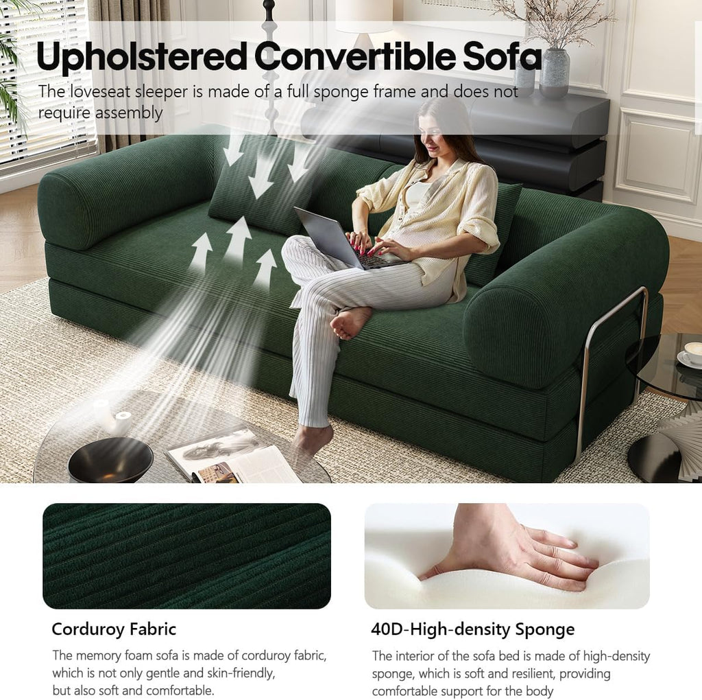 78.8' Modular Sofa Bed - 4-in-1 Convertible Design with Corduroy Fabric and High Density Sponge, Removable Cover and Fixed Frame