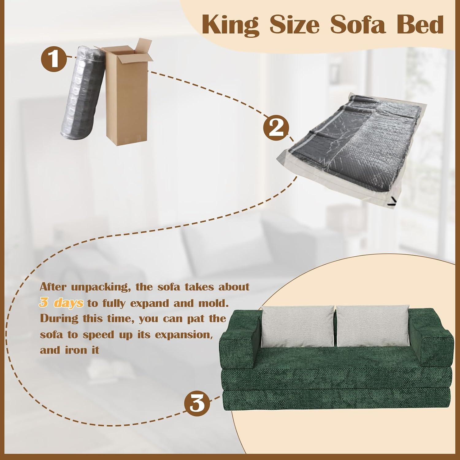 80' Convertible Folding Sofa Bed, 4-in-1 DIY Combination Fold Out Sleeper Sofa Bed King Size, Loveseat sleeper Couch w/ Removable Armrests, Chenille Floor Couch, Small couches for small spaces (Green)