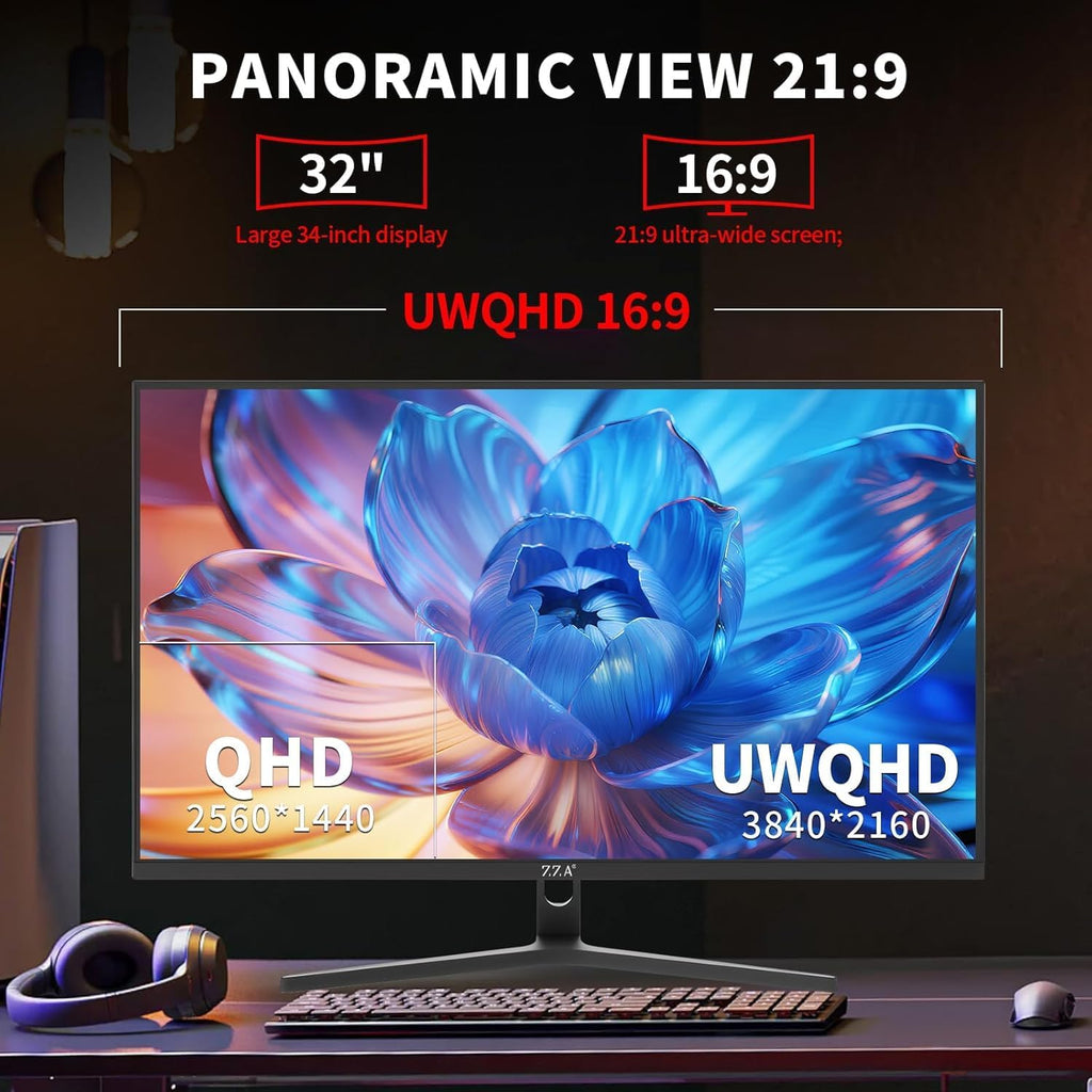 ZZA Computer Monitor 32 Inch Gaming Monitor 4K UHD (3840×2160p) Ultra-Clear IPS Screen, 100% sRGB, HDR10, 178° Viewing Angle, Display Port/HDMI, Compatible with Wall mounting 75 * 75MM