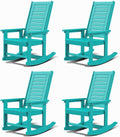 GREENVINES Outdoor Rocking Chairs | Set of 4 | Porch Rocker | HDPE Plastic | Aqua | Oversized Rockers | High Back | Big & Tall | Ladder Back | for Patio Outside Backyard Balcony Garden