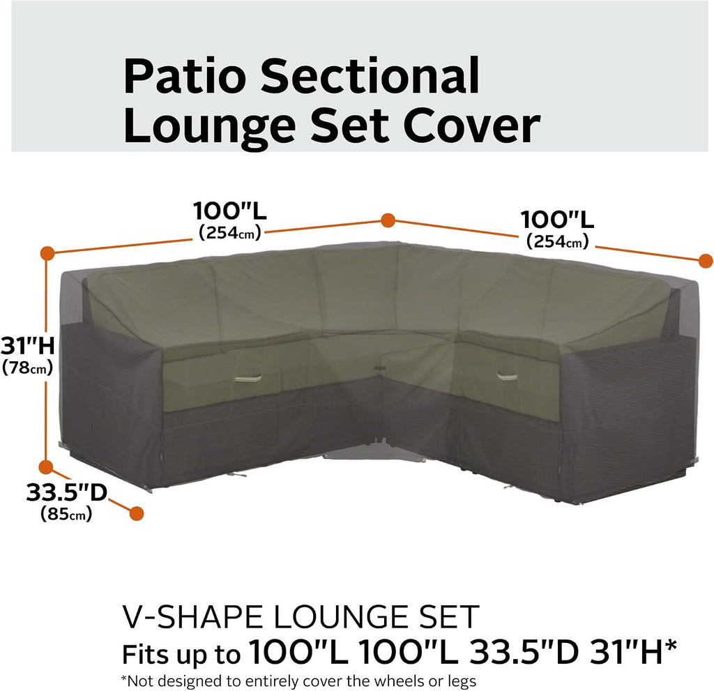 Classic Accessories Ravenna Water-Resistant 100 Inch Patio V-Shaped Sectional Lounge Set Cover, Patio Furniture Covers