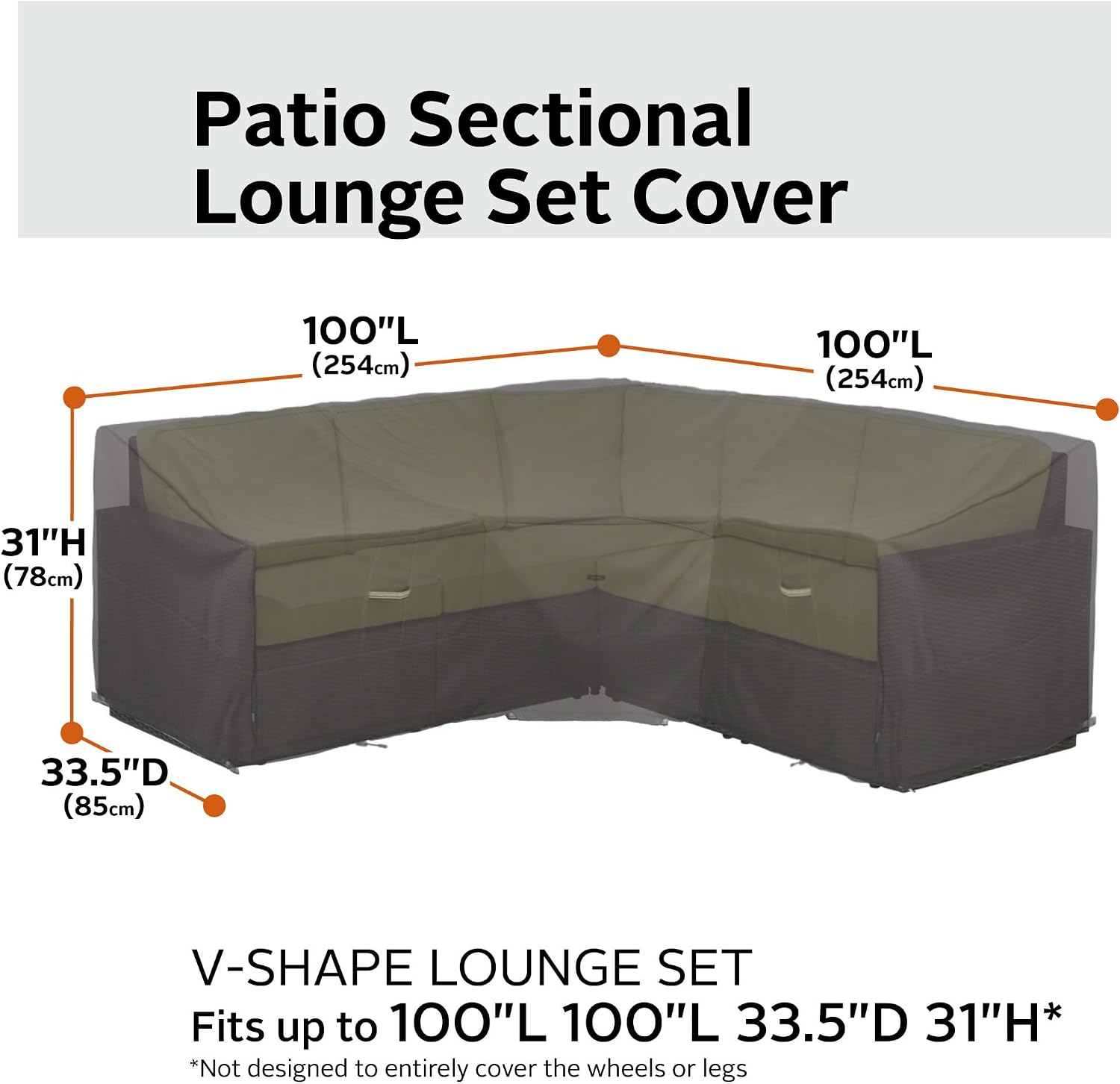 Classic Accessories Ravenna Water-Resistant 100 Inch Patio V-Shaped Sectional Lounge Set Cover, Patio Furniture Covers