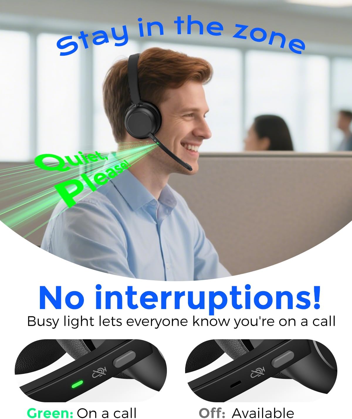 Bluetooth Headset, Wireless Headset with Mic for Work, Qualcomm Dongle, 5.4 Headsets with Microphone for Work, Wireless Noise Cancelling Headphones (Black)