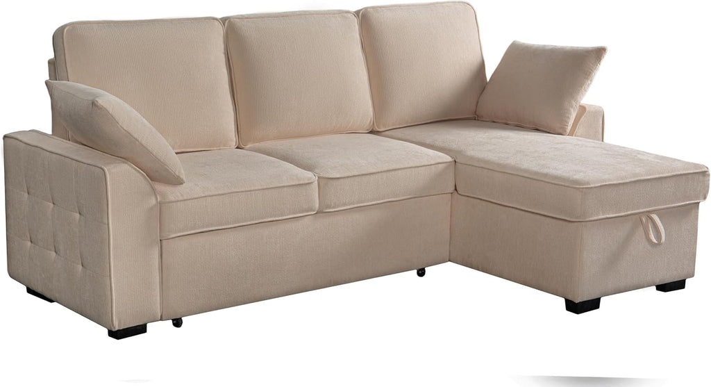 Ball & Cast L-Shape Reversible Sectional Sleeper Sofa Bed 4 in 1 Pull Out Couch with Storage Chaise,Cup Holders & USB Ports,Convertible Sleeper Corner Couch Pull-Out Sofa Bed for Living Room,Office