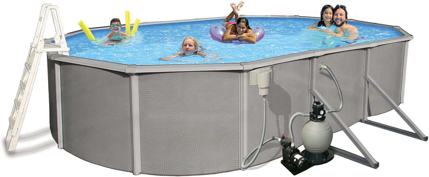 Belize 15-ft x 30-ft Oval 52-in Deep 6-in Top Rail Swimming Pool Package