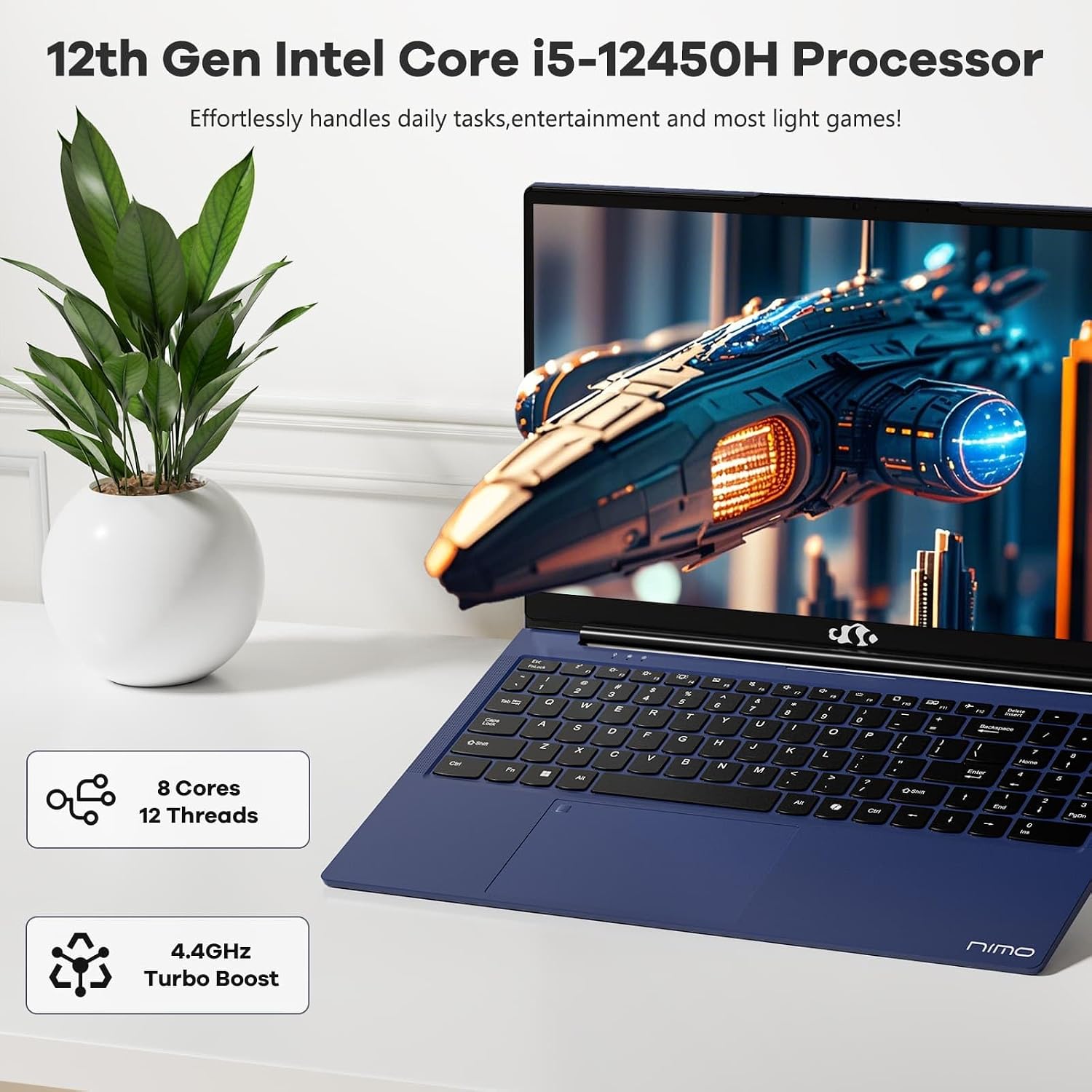 NIMO 15.6' FHD lPS-Business-Laptop, 8 Cores Intel i5-12450H 32GB RAM 1TB SSD (Beat i7-11800H, Up to 4.4 GHz) Student Computer with 100W Type-C Fingerprint Backlit Keyboard (Renewed)
