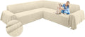 ALIECOM Corner Sectional Couch Covers L Shape Sofa Cover with Tassel Chenille Soft Thick U Shaped Sectional Slipcovers Washable Furniture Protector for Pets Dogs Cats (Beige, 91x275 Inch)