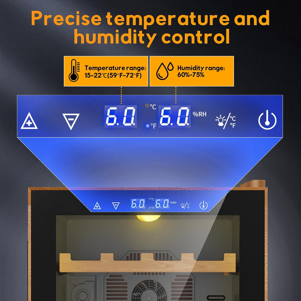 50L Upgraded Electric Humidor, 300 Counts Large Capacity,Thermostatic Electric Cooler Cabinet with Digital LED Screen, Safety Lock,Smart Humidity & Temp Control