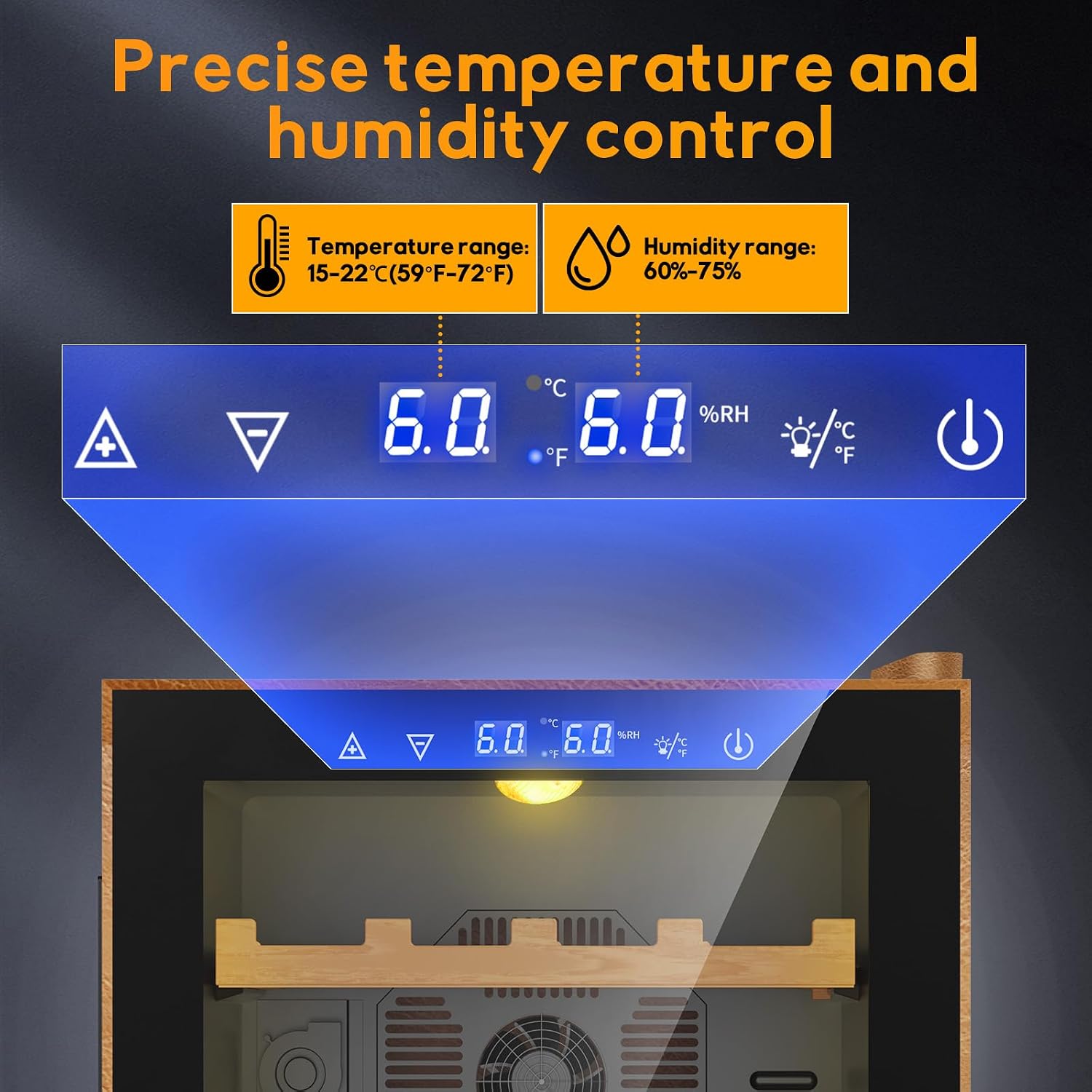 50L Upgraded Electric Humidor, 300 Counts Large Capacity,Thermostatic Electric Cooler Cabinet with Digital LED Screen, Safety Lock,Smart Humidity & Temp Control