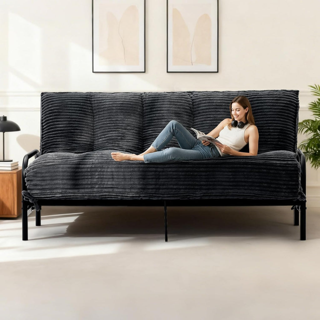 10 Inch Thick Futon Mattress, Shredded High Density Foam Floor Mattress, Portable Foldable Sleeping Mattress, Corduroy Lounger Bed for Guest Room Dorm Apartment Camping Travel