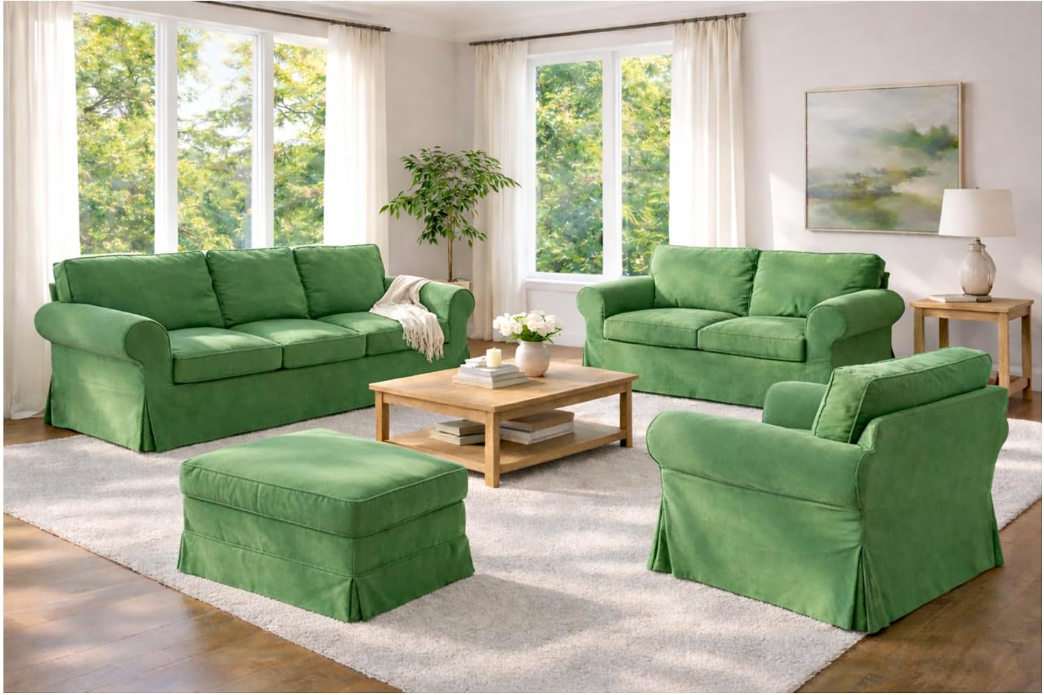 Velvet Pets Friendly Sofa Covers Made Compatible for IKEA Ektorp Loveseat Two Seat Slipcovers (Velvet Green Ektorp 2)