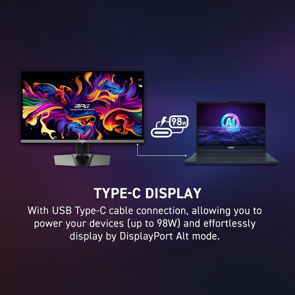 MSI MPG 272URX QD-OLED 27-inch 3840 x 2160 (UHD) Computer Monitor, 240Hz, Adaptive-Synch, HDMI, DP Port, VESA Mountable, Tilt, Speaker, 0.03ms, Black (Renewed)