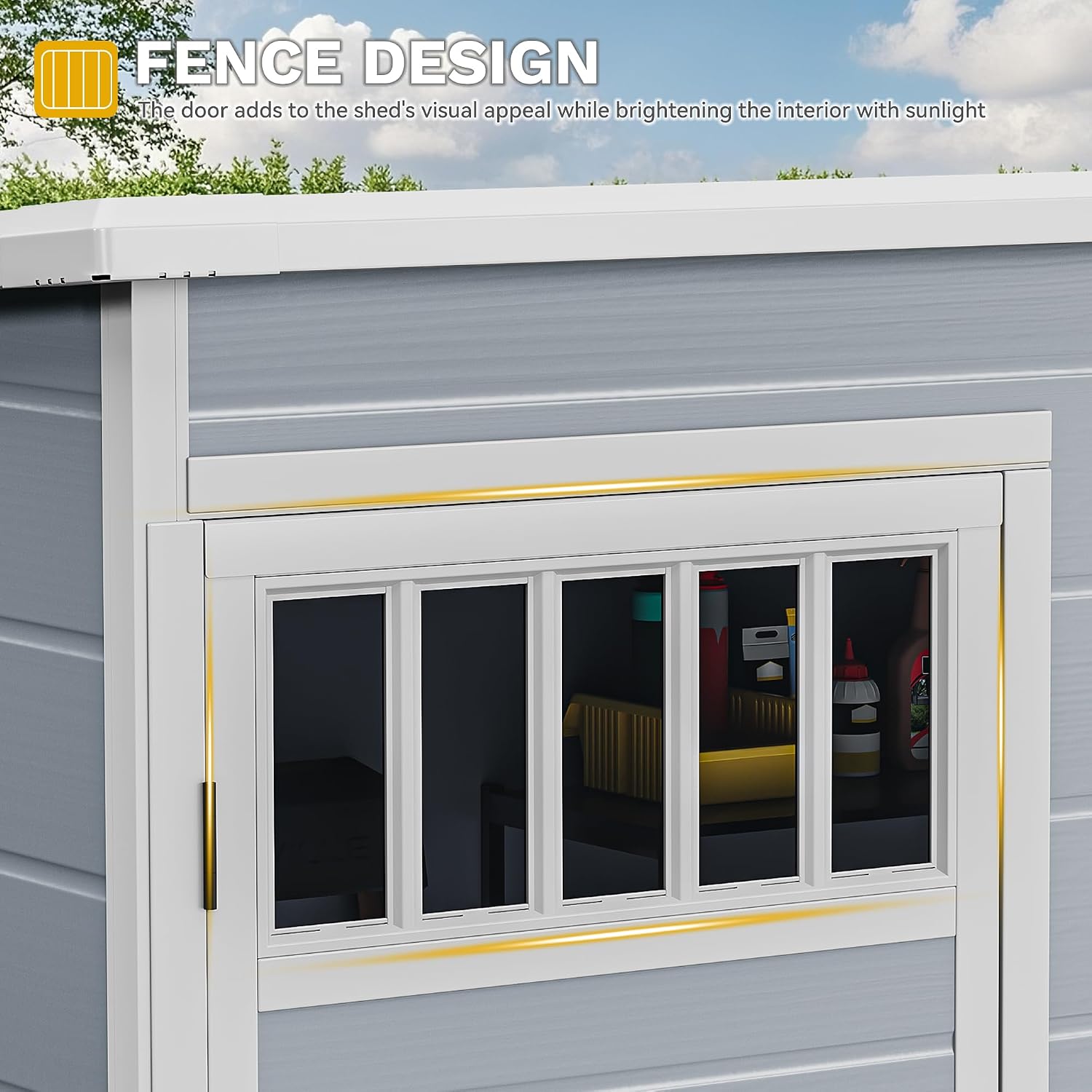 DWVO Outdoor Storage Shed, All-Weather Resin Plastic Storage Shed with Windows, Slanted Roof, Raised Floor, Capacity for Garden Tools & Equipment, Ideal for Backyard & Garden
