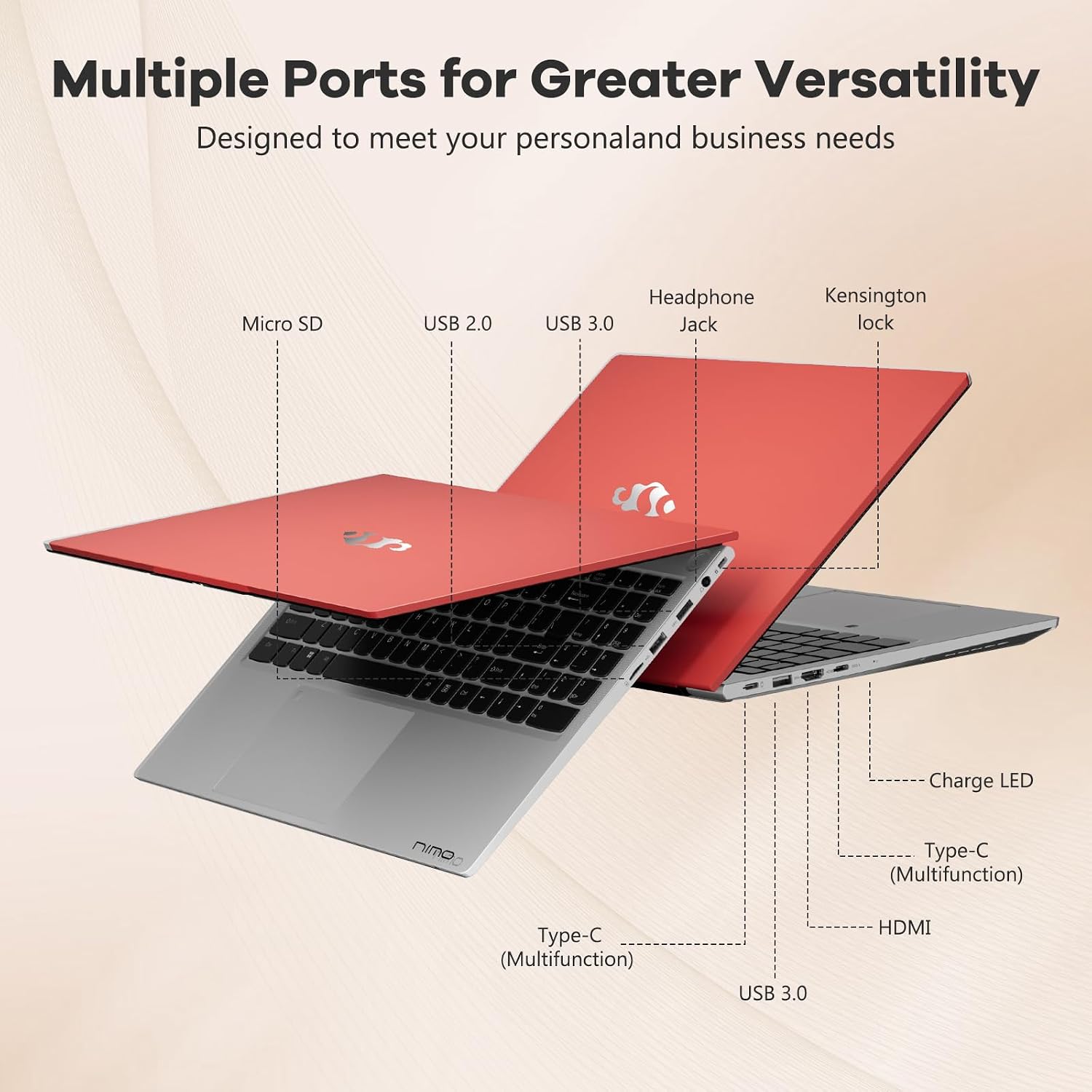 NIMO 15.6'' FHD IPS Business-Laptop-Computer - AMD Ryzen 5 6600H, 32GB DDR5 RAM 2TB SSD(Beat R7 5700U, 6 Cores Up to 4.5GHz), 100W Type-C, 6 Cores 660M GPU, Fingerprint, Backlit Keyboard, Win 11