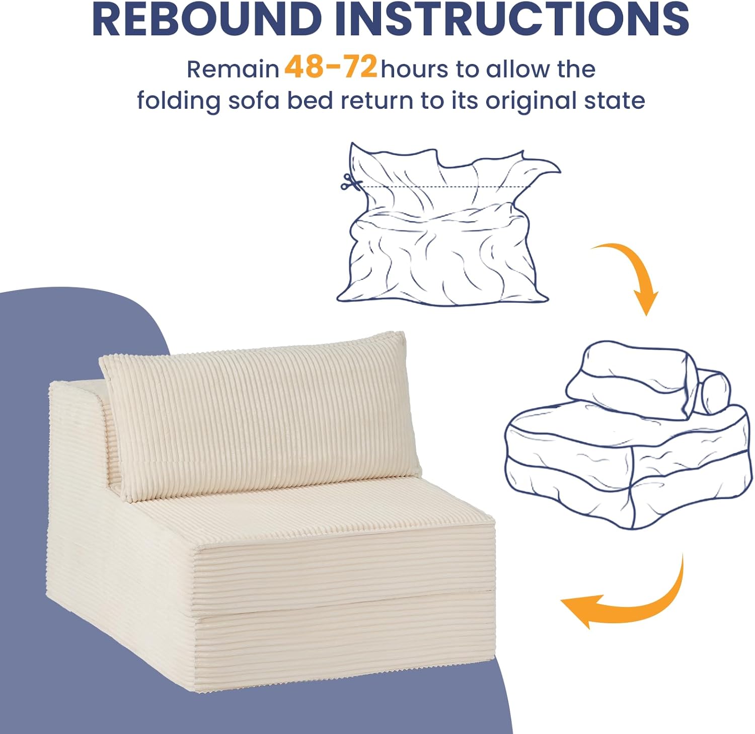 Convertible Sofa Bed, Fold Out Loveseat Sleeper Sofa Chair with Pillow, Folding Sofa Bed with Back Support, Portable Chair Bed Comfy Floor Lounge Sofa for Living Room Bedroom Guest Room, Beige