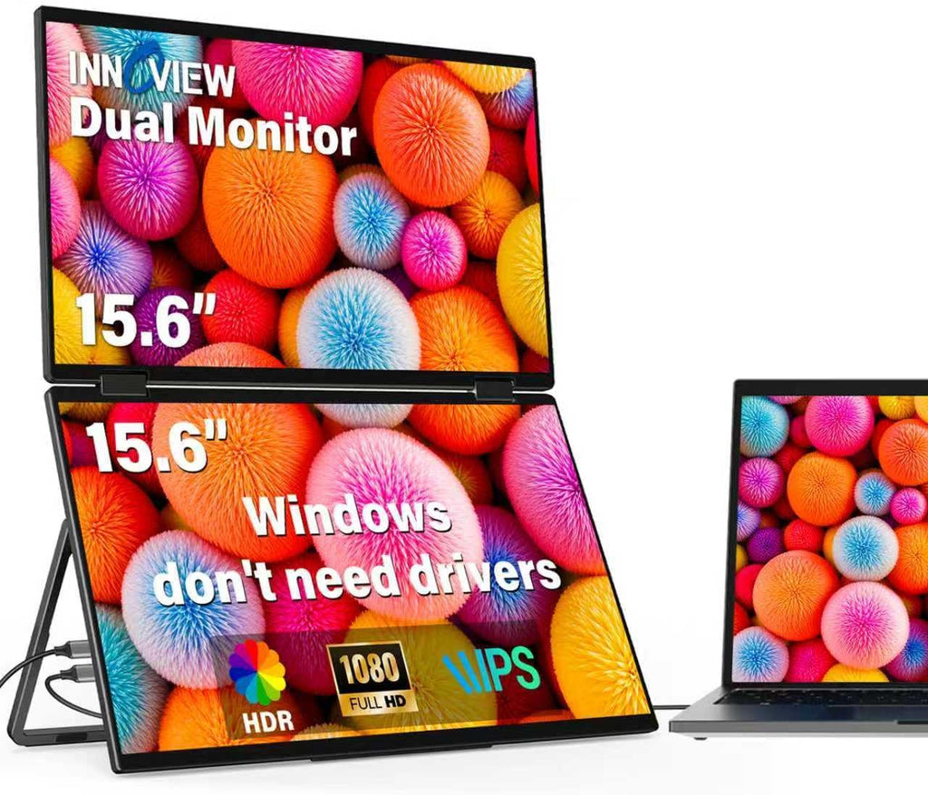 InnoView Dual Portable Monitor 15.6' 1920x1080 Dual Stacked Foldable Monitor | 315° Screen Adjustment | USB-C/HDMI Dual Screen Monitor for Laptop, Mac, Windows