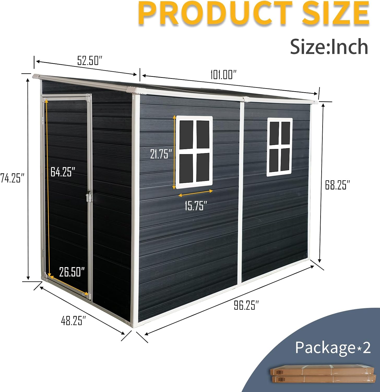Ball & Cast 8x4 FT Resin Outdoor Storage Shed with Waterproof Floor and 2 Window,Garden Organizer Tool House w/Lockable Doors & Ventilation,Cabinet for Patio,Lawn,Black