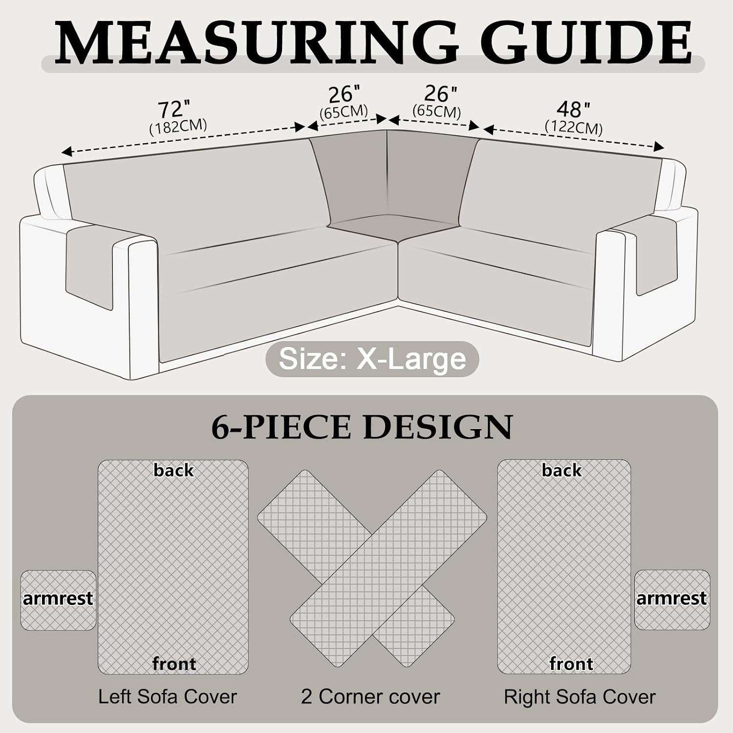 HDCAXKJ Waterproof Sectional Couch Cover L Shaped Sofa Covers Washable Corner Sectional Slipcovers Dog Pet Proof U Shape Furniture Protector with Upgraded Anti Slip Strips (X-Large, Light Grey)