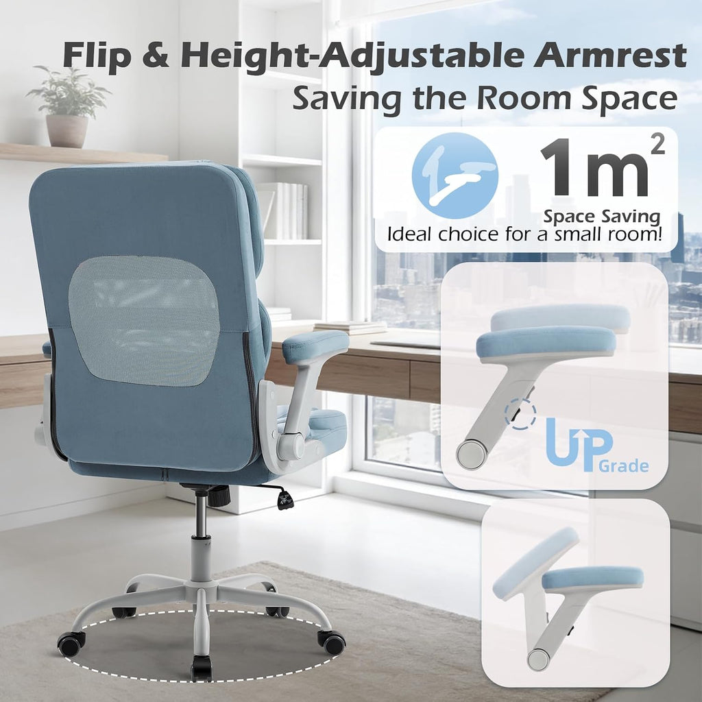 SEATZONE Home Office Desk Chairs with Wheels and Armrests Office Chair Comfortable Ergonomic Mesh with Velvet Executive Computer Chairs for Adults and Teens,Modern Blue Gray