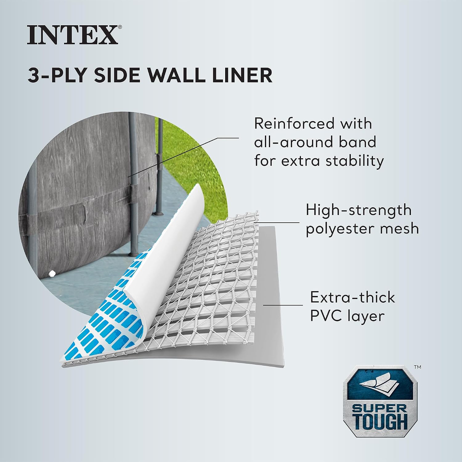 Intex Prism Frame Round Above Ground Outdoor Swimming Pool Set with Filter Pump, Ladder, Ground Cloth, and Pool Cover, Greywood