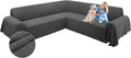 ALIECOM Corner Sectional Couch Covers L Shape Sofa Cover with Tassel Chenille Soft Thick U Shaped Sectional Slipcovers Washable Furniture Protector for Pets Dogs Cats (Dark Grey, 91x275 Inch)